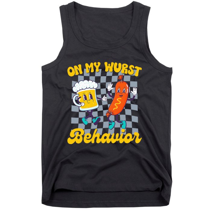 Oktoberfest On My Wurst Behavior Retro Groovy Beer Tank Top