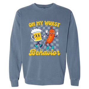 Oktoberfest On My Wurst Behavior Retro Groovy Beer Garment-Dyed Sweatshirt