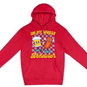 Oktoberfest On My Wurst Behavior Retro Groovy Beer Premium Pullover Hoodie