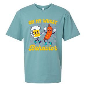 Oktoberfest On My Wurst Behavior Retro Groovy Beer Sueded Cloud Jersey T-Shirt