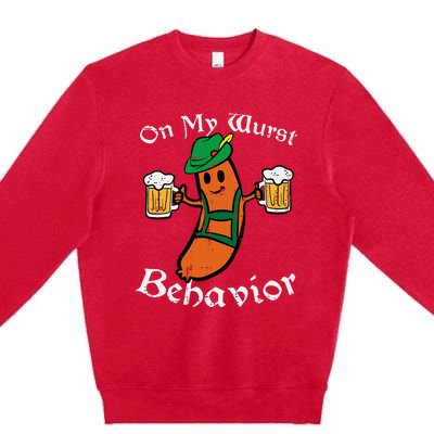 Oktoberfest On My Wurst Behavior Funny German Premium Crewneck Sweatshirt