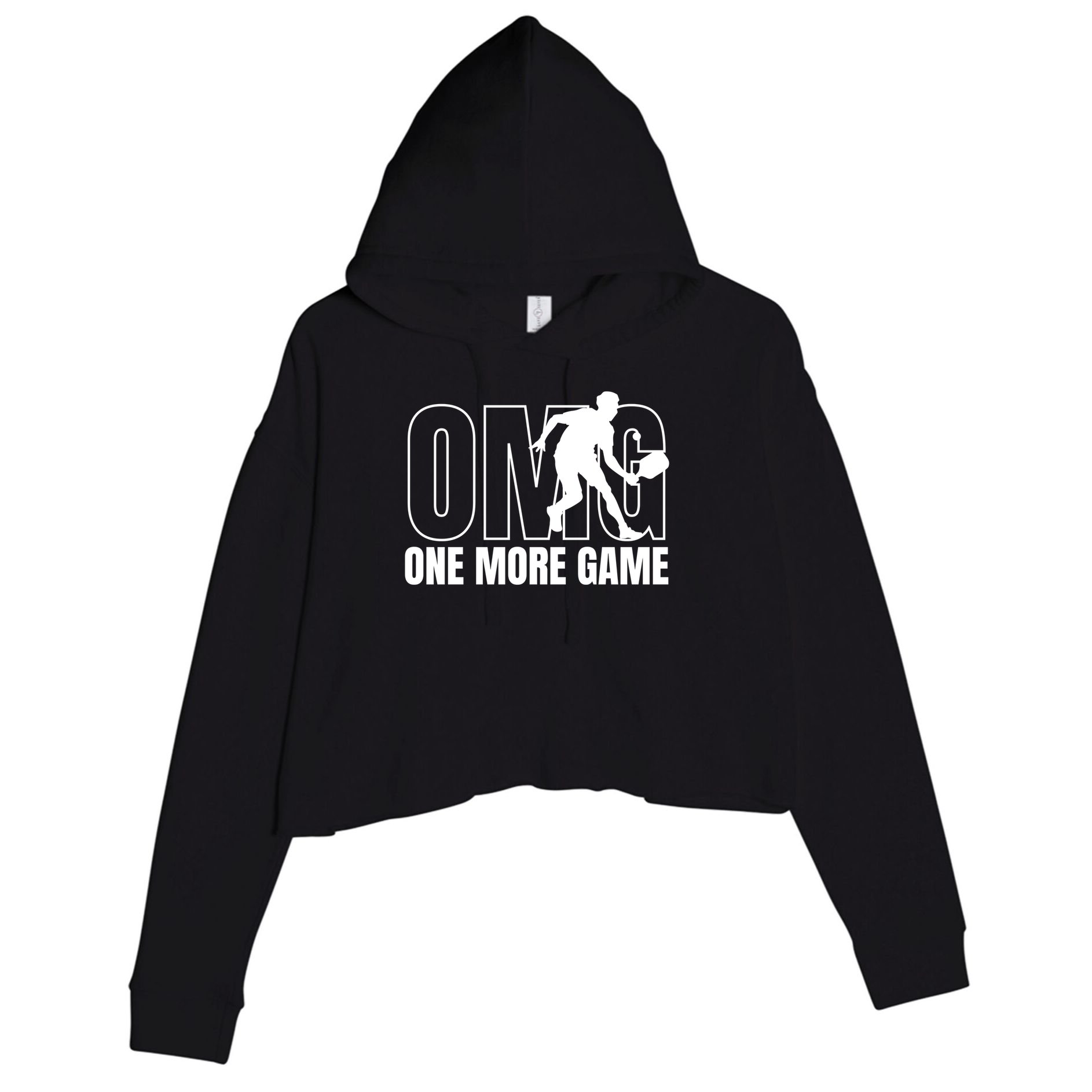 OMG One More Game Funny Pickleball Vintage Crop Fleece Hoodie