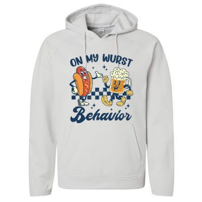 Oktoberfest On My Wurst Behavior Funny German Beer Bratwurst Performance Fleece Hoodie