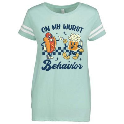 Oktoberfest On My Wurst Behavior Funny German Beer Bratwurst Enza Ladies Jersey Football T-Shirt