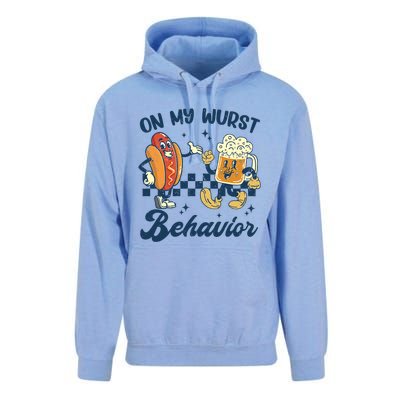 Oktoberfest On My Wurst Behavior Funny German Beer Bratwurst Unisex Surf Hoodie