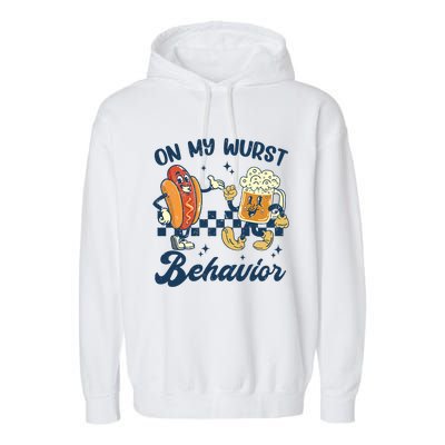 Oktoberfest On My Wurst Behavior Funny German Beer Bratwurst Garment-Dyed Fleece Hoodie