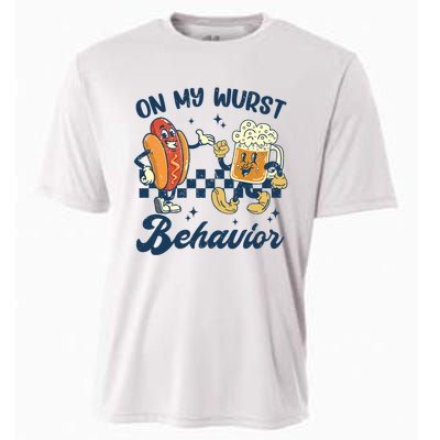 Oktoberfest On My Wurst Behavior Funny German Beer Bratwurst Cooling Performance Crew T-Shirt