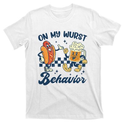 Oktoberfest On My Wurst Behavior Funny German Beer Bratwurst T-Shirt