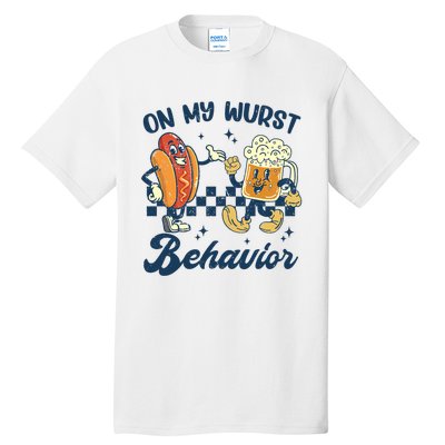 Oktoberfest On My Wurst Behavior Funny German Beer Bratwurst Tall T-Shirt