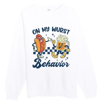 Oktoberfest On My Wurst Behavior Funny German Beer Bratwurst Premium Crewneck Sweatshirt