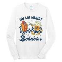 Oktoberfest On My Wurst Behavior Funny German Beer Bratwurst Tall Long Sleeve T-Shirt