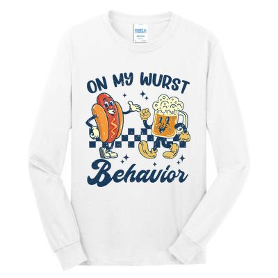 Oktoberfest On My Wurst Behavior Funny German Beer Bratwurst Tall Long Sleeve T-Shirt