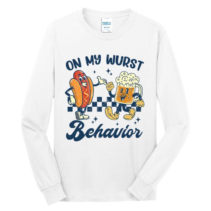 Oktoberfest On My Wurst Behavior Funny German Beer Bratwurst Tall Long Sleeve T-Shirt