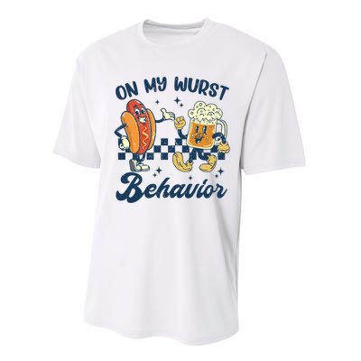 Oktoberfest On My Wurst Behavior Funny German Beer Bratwurst Performance Sprint T-Shirt