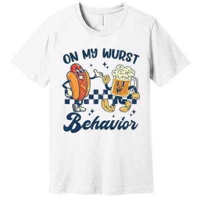 Oktoberfest On My Wurst Behavior Funny German Beer Bratwurst Premium T-Shirt