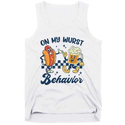 Oktoberfest On My Wurst Behavior Funny German Beer Bratwurst Tank Top