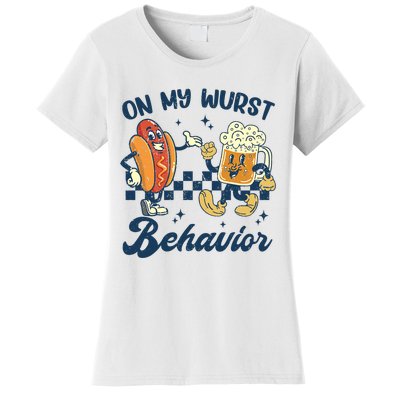 Oktoberfest On My Wurst Behavior Funny German Beer Bratwurst Women's T-Shirt