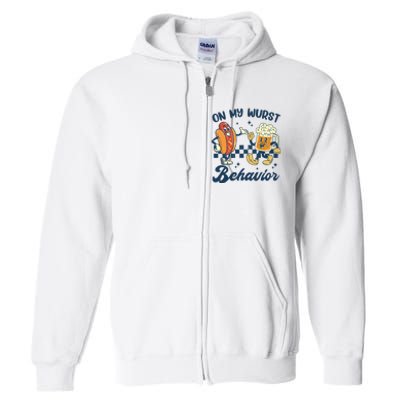 Oktoberfest On My Wurst Behavior Funny German Beer Bratwurst Full Zip Hoodie