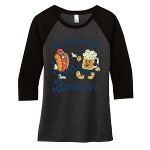 Oktoberfest On My Wurst Behavior Funny German Beer Bratwurst Women's Tri-Blend 3/4-Sleeve Raglan Shirt