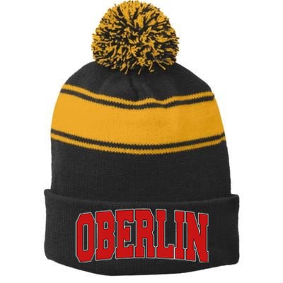 Oberlin Oh Ohio Varsity Style Usa Vintage Sports Stripe Pom Pom Beanie