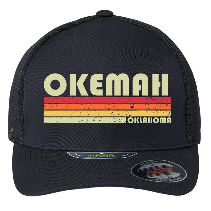 Okemah Ok Oklahoma Funny City Home Roots Flexfit Unipanel Trucker Cap