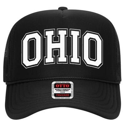 Ohio Oh Ohioan White Text High Crown Mesh Back Trucker Hat