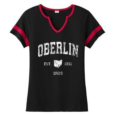 Oberlin Ohio Oh Vintage Athletic Sports Design Ladies Halftime Notch Neck Tee