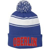 Oberlin Oh Ohio Varsity Style Usa Vintage Sports Gift Stripe Pom Pom Beanie