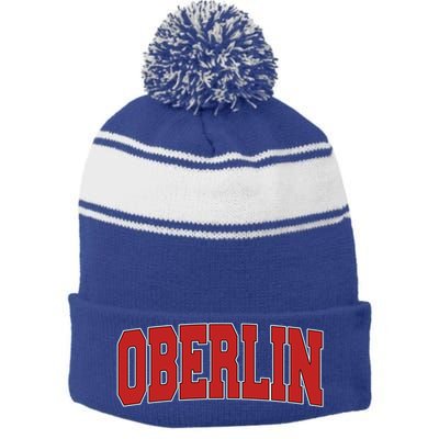 Oberlin Oh Ohio Varsity Style Usa Vintage Sports Gift Stripe Pom Pom Beanie