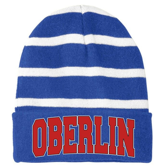 Oberlin Oh Ohio Varsity Style Usa Vintage Sports Gift Striped Beanie with Solid Band