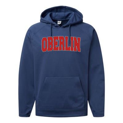 Oberlin Oh Ohio Varsity Style Usa Vintage Sports Gift Performance Fleece Hoodie