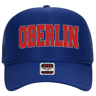 Oberlin Oh Ohio Varsity Style Usa Vintage Sports Gift High Crown Mesh Back Trucker Hat