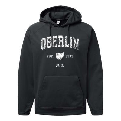 Oberlin Ohio OH Vintage Athletic Sports Design Performance Fleece Hoodie