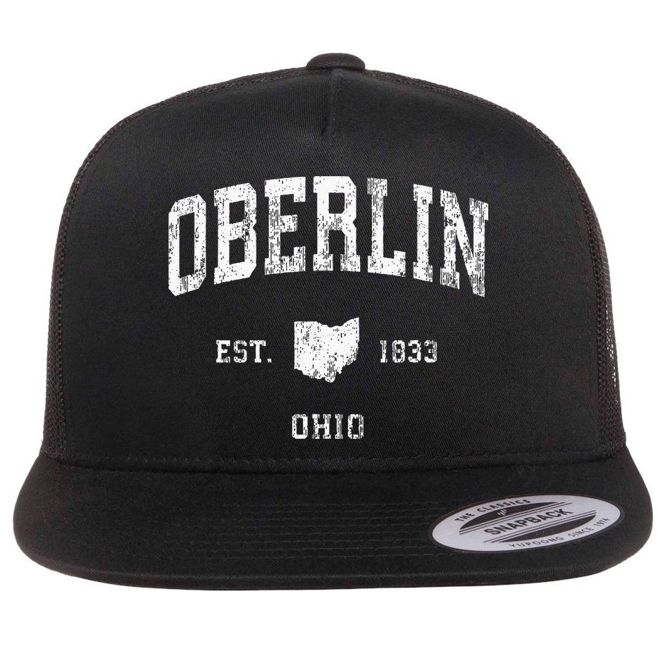 Oberlin Ohio OH Vintage Athletic Sports Design Flat Bill Trucker Hat