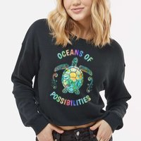 Oceans of Possibilities Summer Reading 2022 Librarian Whale Cropped Pullover Crew