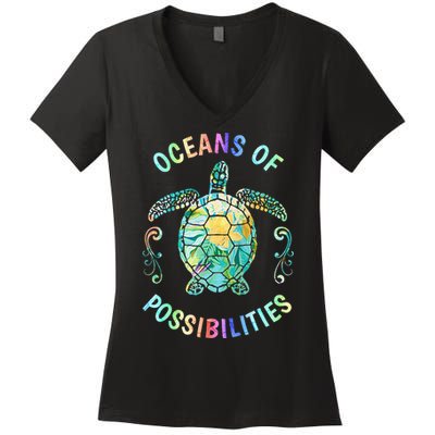 Oceans of Possibilities Summer Reading 2022 Librarian Whale Women's V-Neck T-Shirt