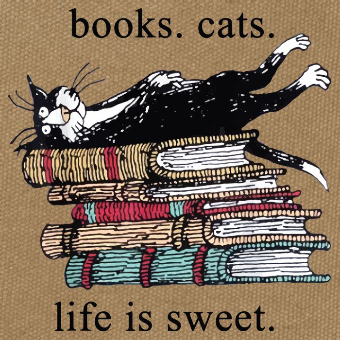 Out Of Print Unisex Literary Books Cats Life Is Sweet Sweatshirt Cotton Canvas Backpack