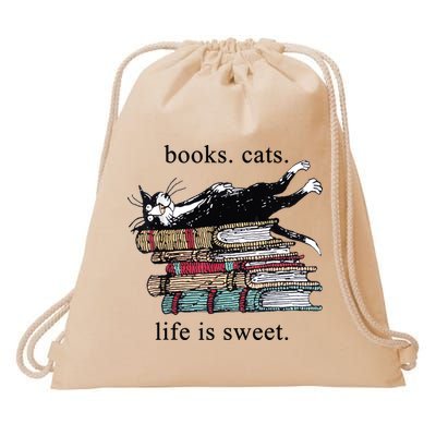 Out Of Print Unisex Literary Books Cats Life Is Sweet Sweatshirt Drawstring Bag
