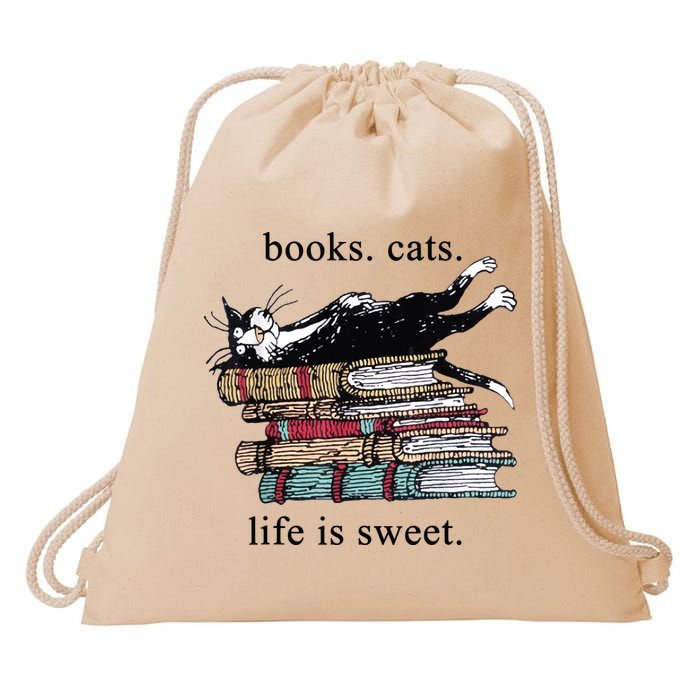 Out Of Print Unisex Literary Books Cats Life Is Sweet Sweatshirt Drawstring Bag