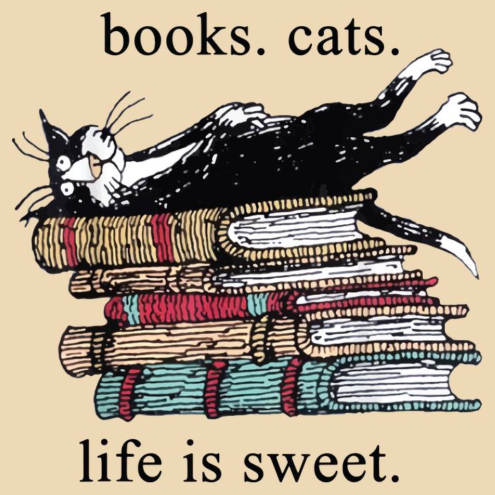 Out Of Print Unisex Literary Books Cats Life Is Sweet Sweatshirt Drawstring Bag