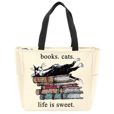 Out Of Print Unisex Literary Books Cats Life Is Sweet Sweatshirt Zip Tote Bag
