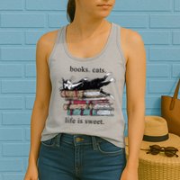 Out Of Print Unisex Literary Books Cats Life Is Sweet Sweatshirt Womens Tank Top
