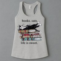Out Of Print Unisex Literary Books Cats Life Is Sweet Sweatshirt Womens Tank Top