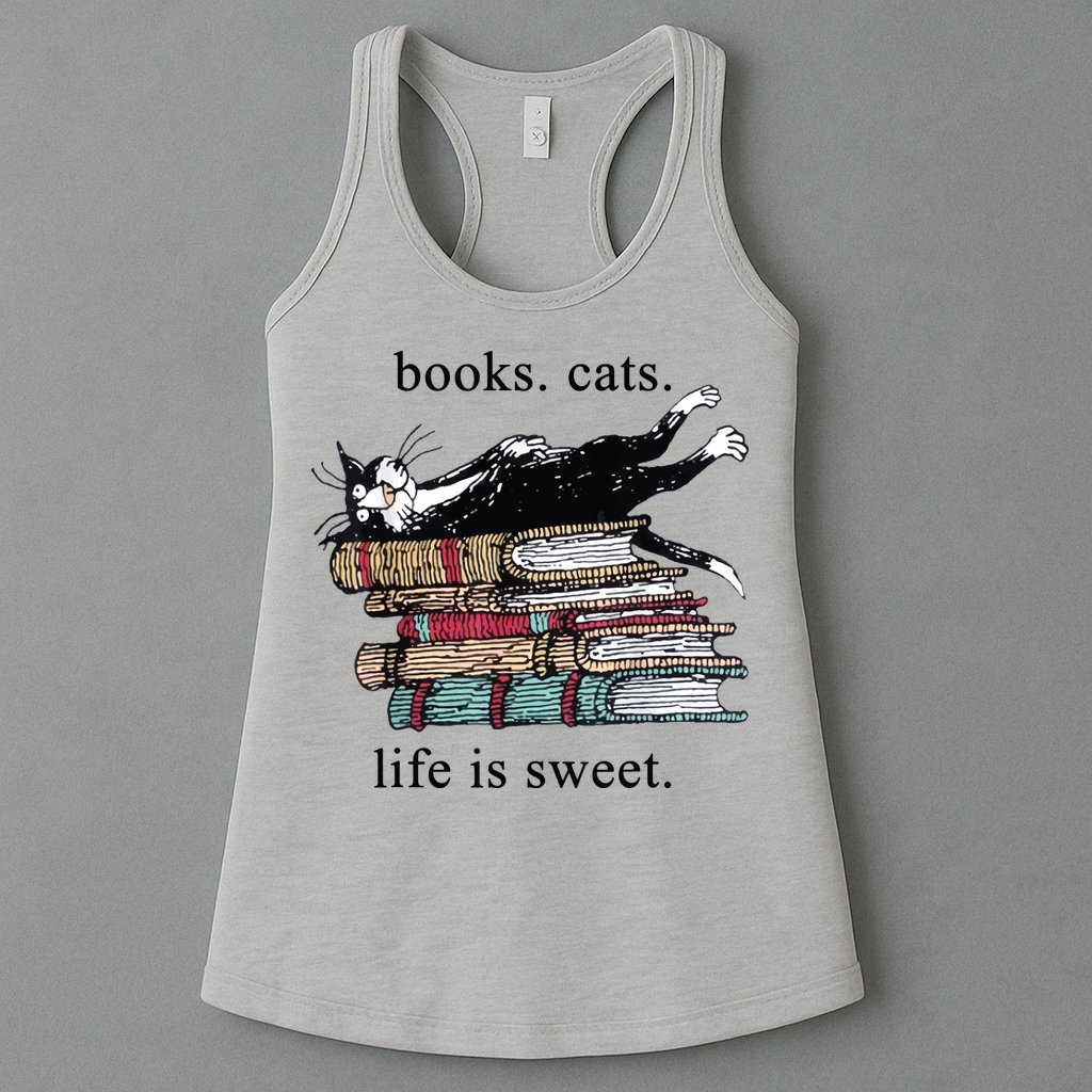 Out Of Print Unisex Literary Books Cats Life Is Sweet Sweatshirt Womens Tank Top