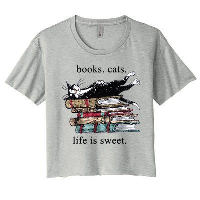 Out Of Print Unisex Literary Books Cats Life Is Sweet Sweatshirt Crop Top