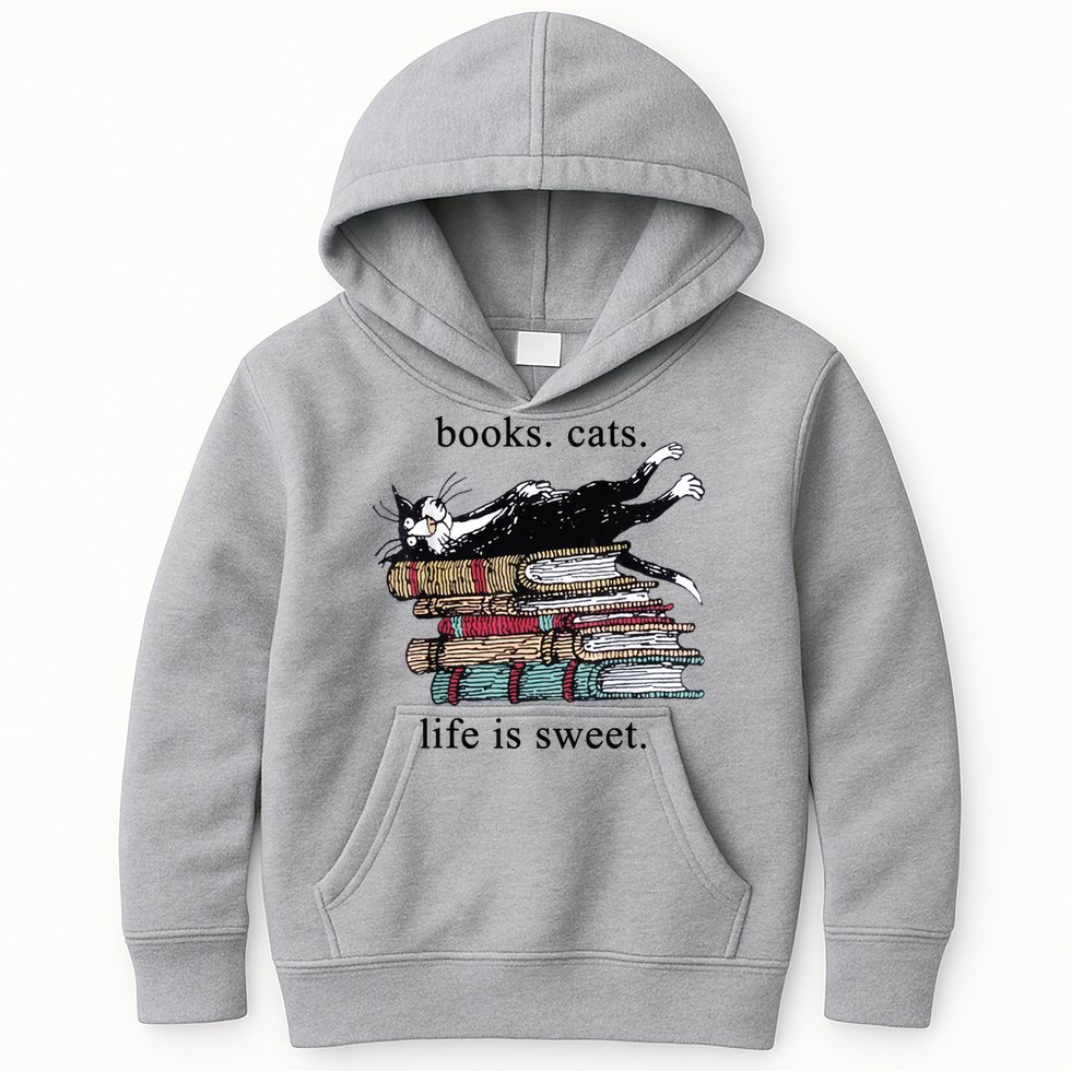 Out Of Print Unisex Literary Books Cats Life Is Sweet Sweatshirt Kids Hoodie
