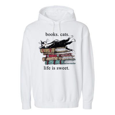 Out Of Print Unisex Literary Books Cats Life Is Sweet Sweatshirt Garment-Dyed Fleece Hoodie