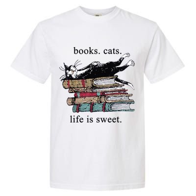 Out Of Print Unisex Literary Books Cats Life Is Sweet Sweatshirt Garment-Dyed Heavyweight T-Shirt