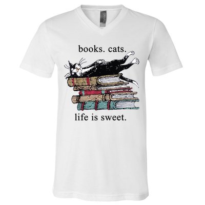 Out Of Print Unisex Literary Books Cats Life Is Sweet Sweatshirt V-Neck T-Shirt