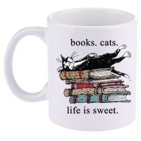 Out Of Print Unisex Literary Books Cats Life Is Sweet Sweatshirt 11oz C Handle Ceramic Mug